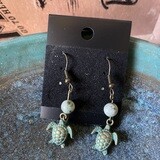 Tiny Turtle Earrings with Moss Agate Stone