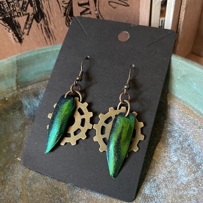 Steampunk Earrings with Jewel Beetle Wings