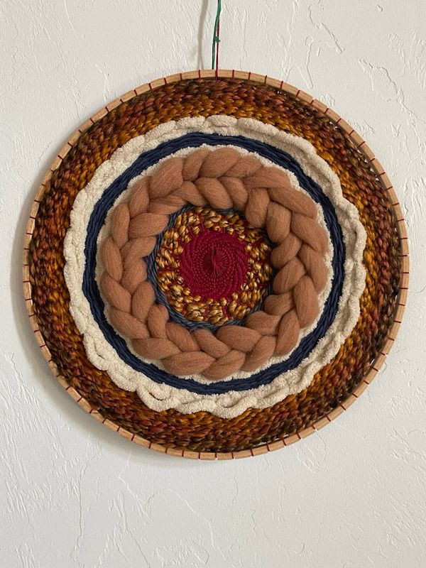 Rust, White And Blue Mandala Weaving