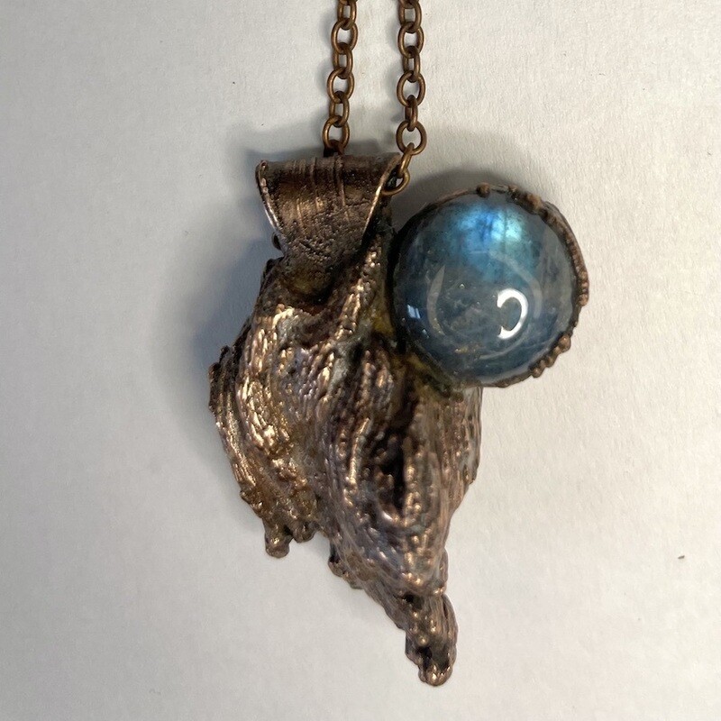 "Blue Moon Goddess" Copper-Clad Labradorite Pendant Necklace – Handmade Electroformed Organic Jewelry