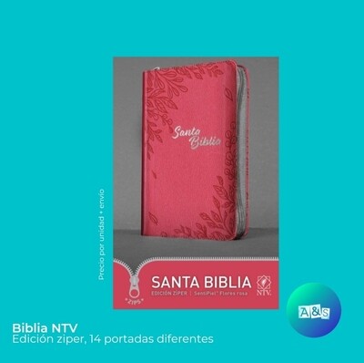 BIBLIA NTV CON ZIPER FLORES ROSA