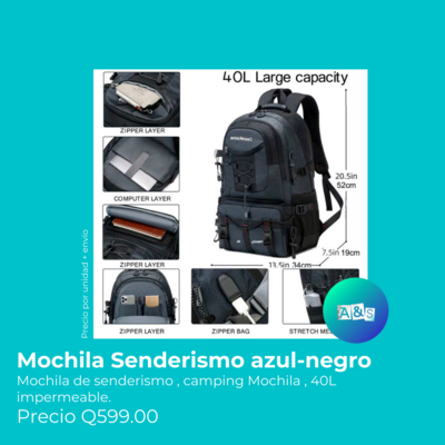 MOCHILA SENDERISMO AZUL-NEGRO