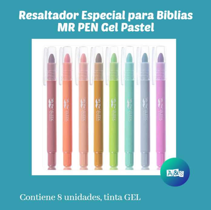 Resaltador Especial para Biblias MR PEN Gel Pastel Art 8