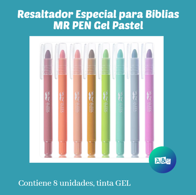 Resaltador Especial para Biblias MR PEN Gel Pastel Art 8