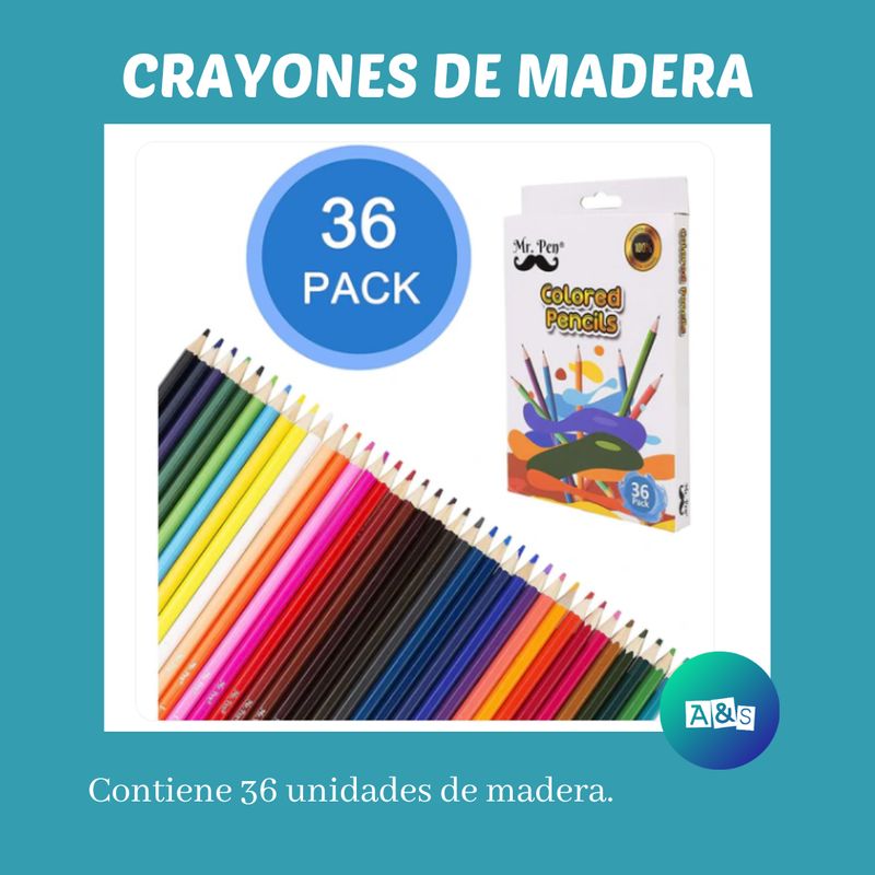 SET DE CRAYONES MADERA COLORES  MR PEN ART 36