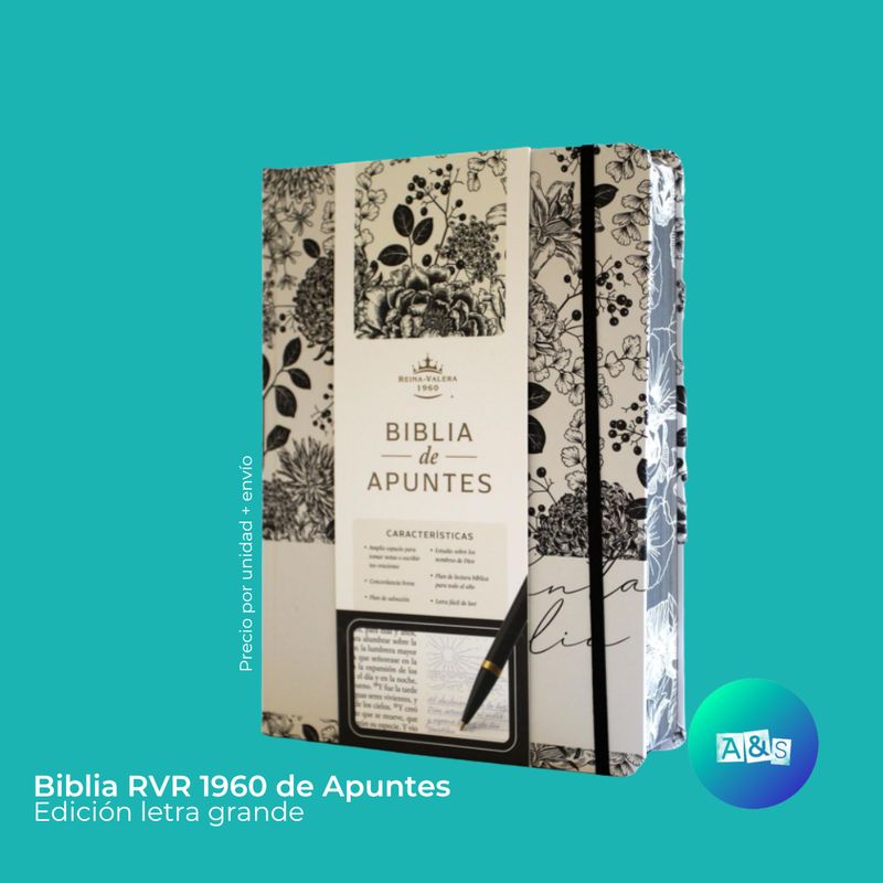 BIBLIA RVR 1960 DE APUNTES blanco-flores