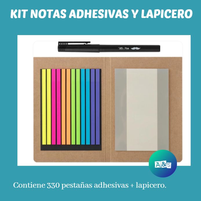 KIT NOTAS ADHESIVAS Y LAPICERO MR PEN 7 Colores   Art 331
