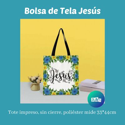 BOLSAS DE TELA JESUS flores celestes y amarillas BOLSAS DE TELA JESUS flores celestes y amarillas