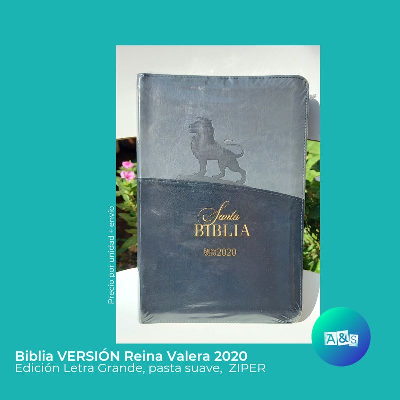 BIBLIA RVR 2020 BICOLOR NEGRO ZIPER LEON