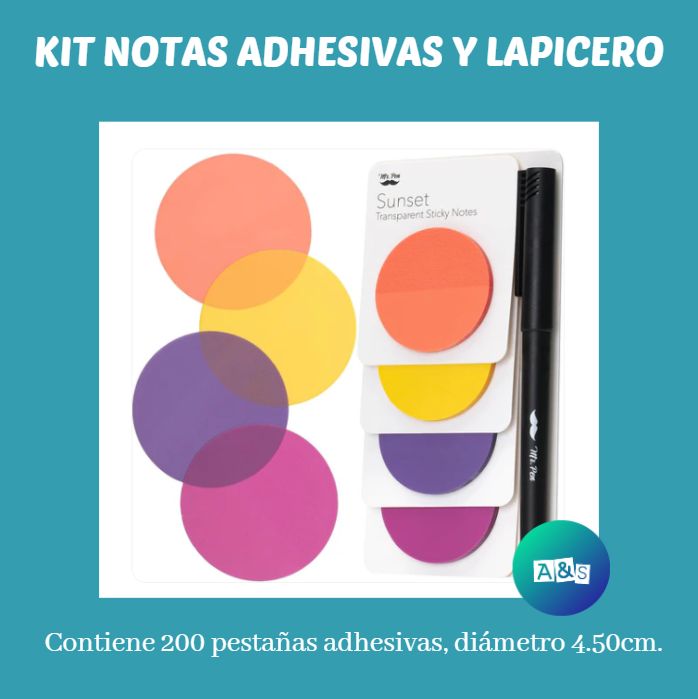 KIT NOTAS ADHESIVAS Y LAPICERO MR. PEN 4 Colores   Art 200
