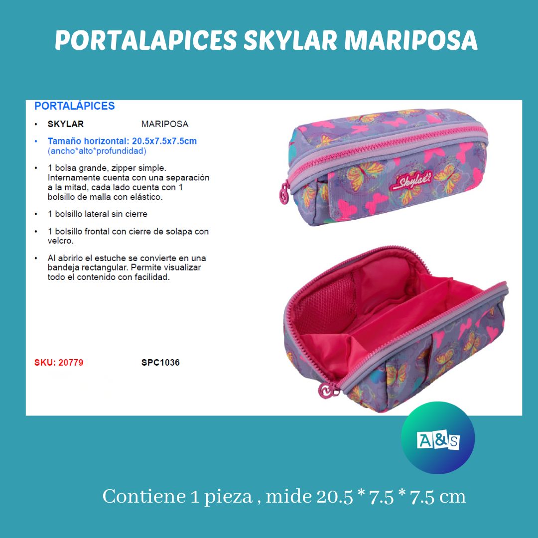 ESTUCHE O CARTUCHERA  SKYLAR MARIPOSAS