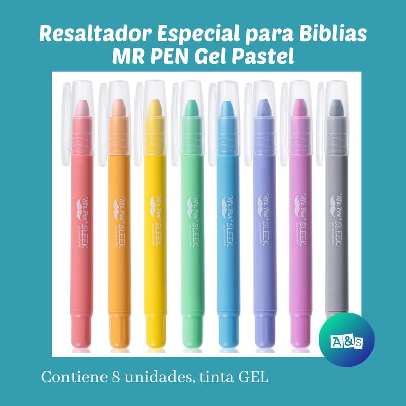Resaltador Especial para Biblias MR. PEN Gel Pastel LISO Art 8