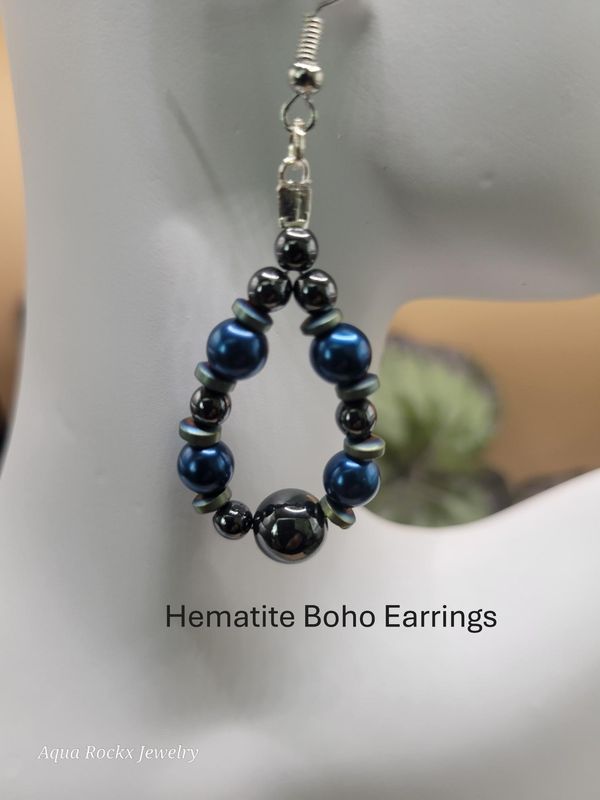 Handmade Blue &amp; Silver Hematite Earrings