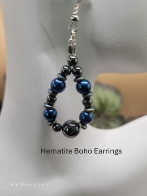 Handmade Blue &amp; Silver Hematite Earrings