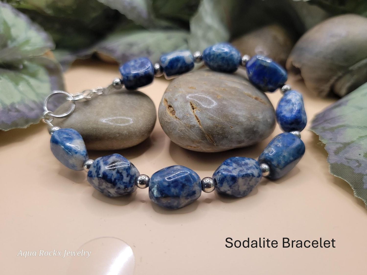 Sodalite Beaded Bracelet with Secure Clasp