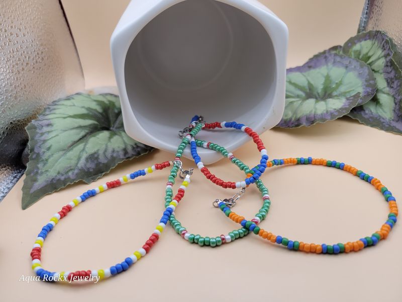 Everyday Colorful Handmade Seed Bead Anklet | Comfortable Clasp