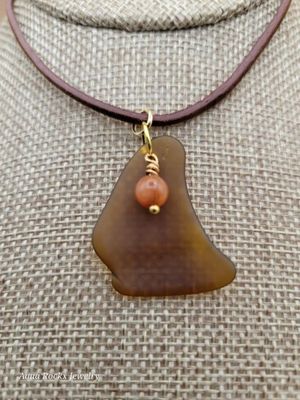 Warm Brown Natural Sea Glass with Carnelian Gemstone