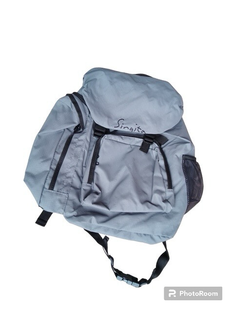 Ripstop Canvas Grey Backpack ( Medium) With Black Webbing &amp; Singita Embroidered