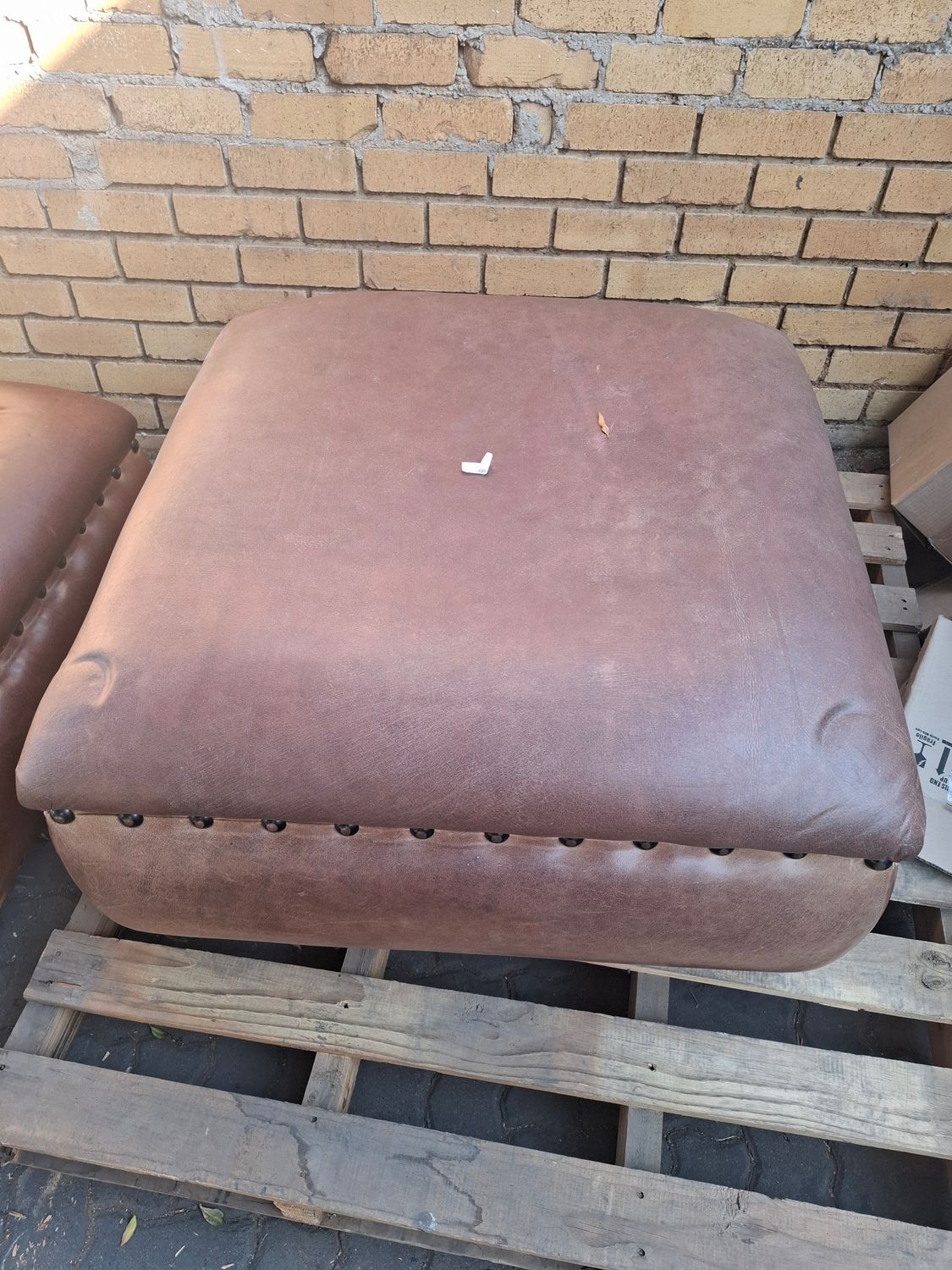 Ottoman - Leather - Large button - Square - Collection from Warehouse only