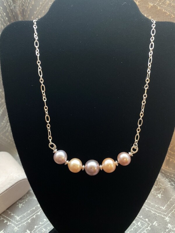 Peach &amp; Purple Edison &amp; Sterling Silver Necklace