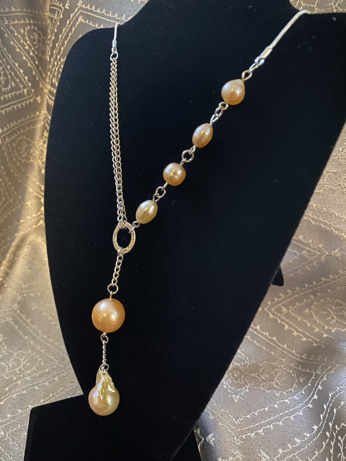 Sterling Silver &amp; Orange Pearls Modern Statement Necklace