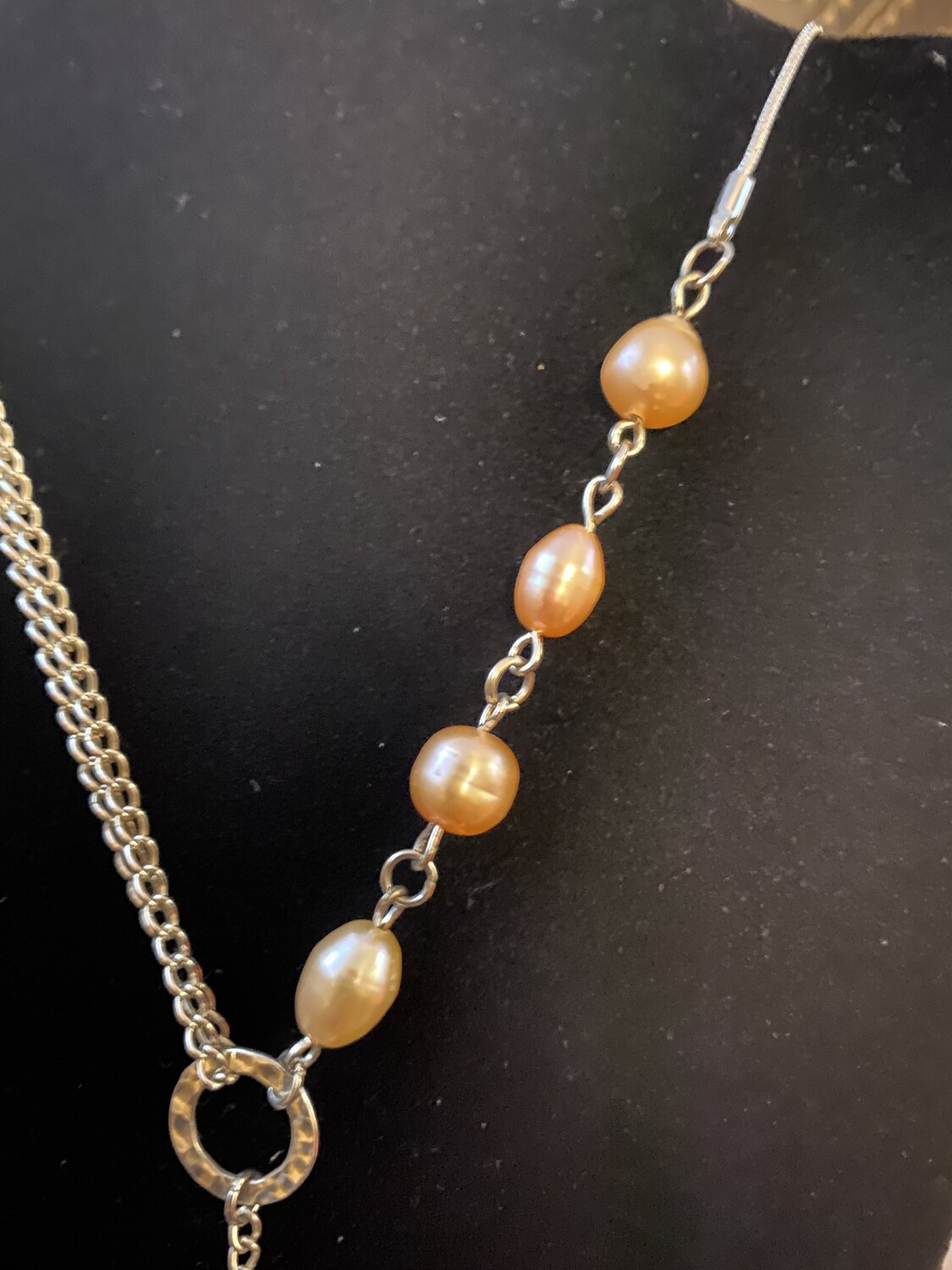 Sterling Silver &amp; Orange Pearls Modern Statement Necklace