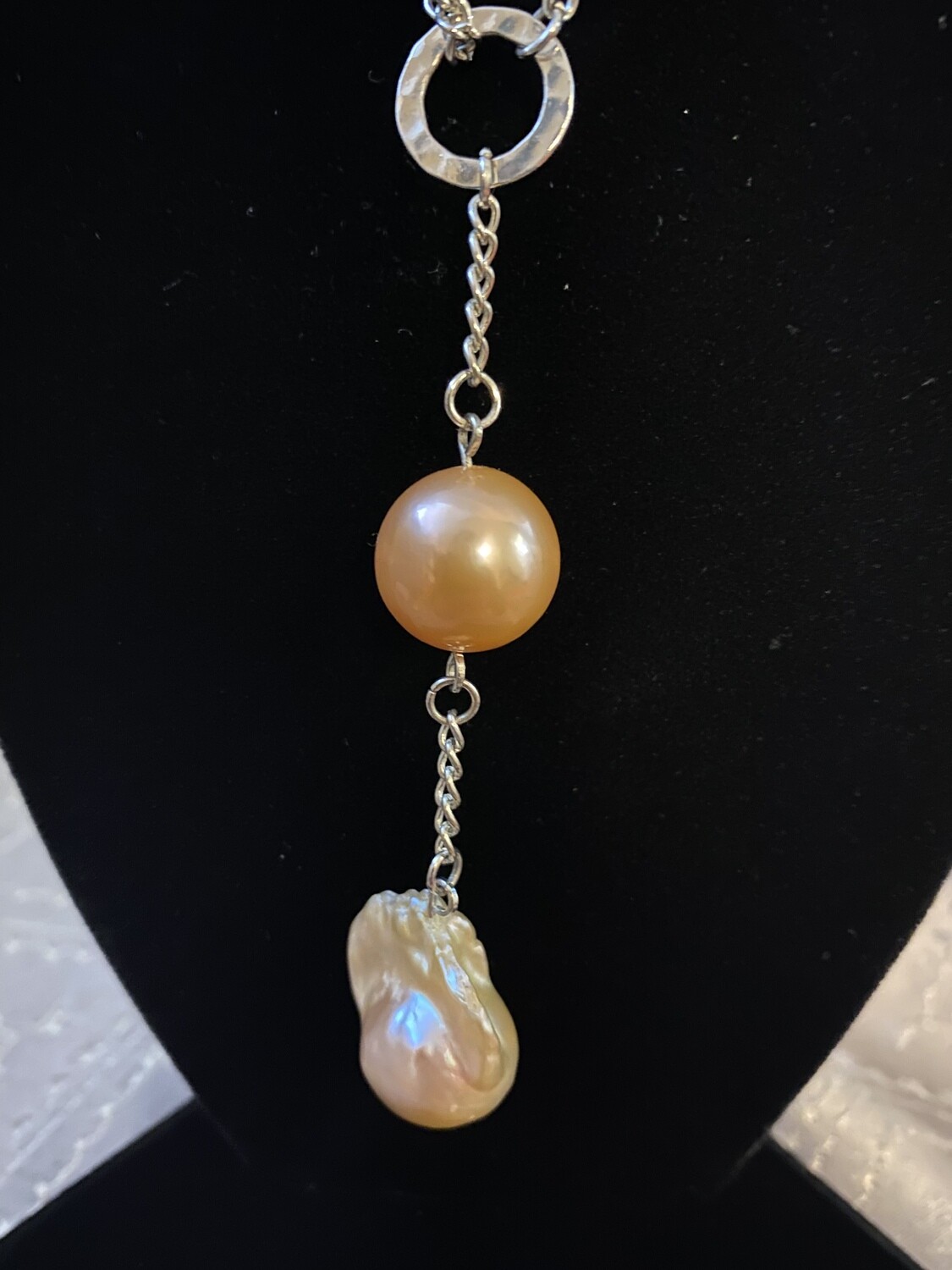 Sterling Silver &amp; Orange Pearls Modern Statement Necklace