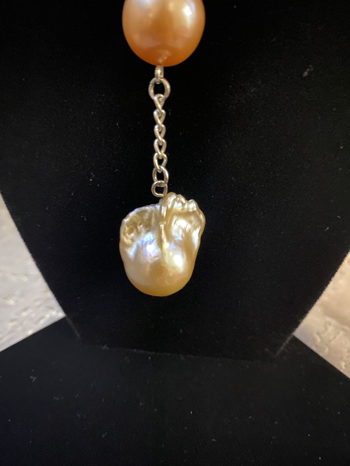 Sterling Silver &amp; Orange Pearls Modern Statement Necklace