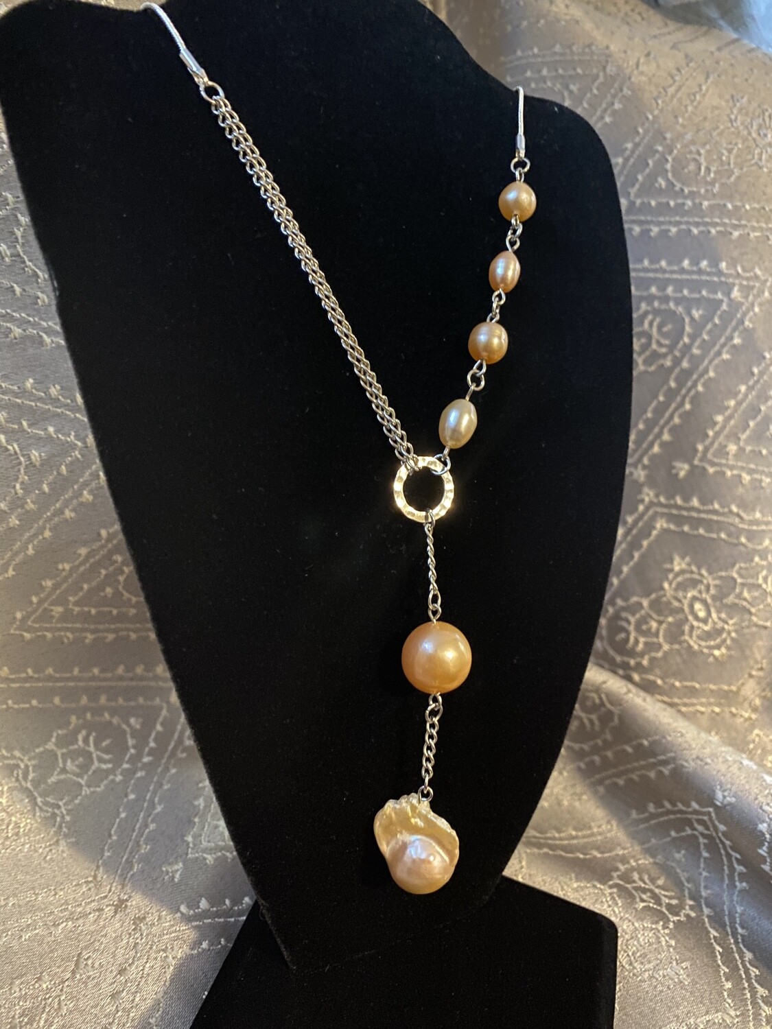 Sterling Silver &amp; Orange Pearls Modern Statement Necklace