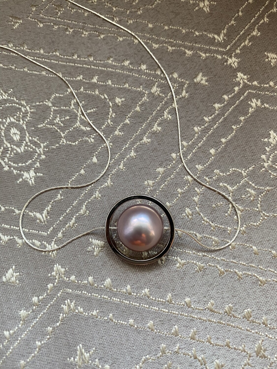 Sterling Silver Framed Pink Pearl Necklace