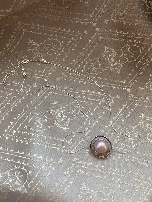 Sterling Silver Framed Pink Pearl Necklace