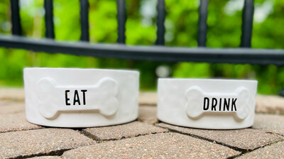 Eat and Drink Ceramic Dog Bowls - Mudpie