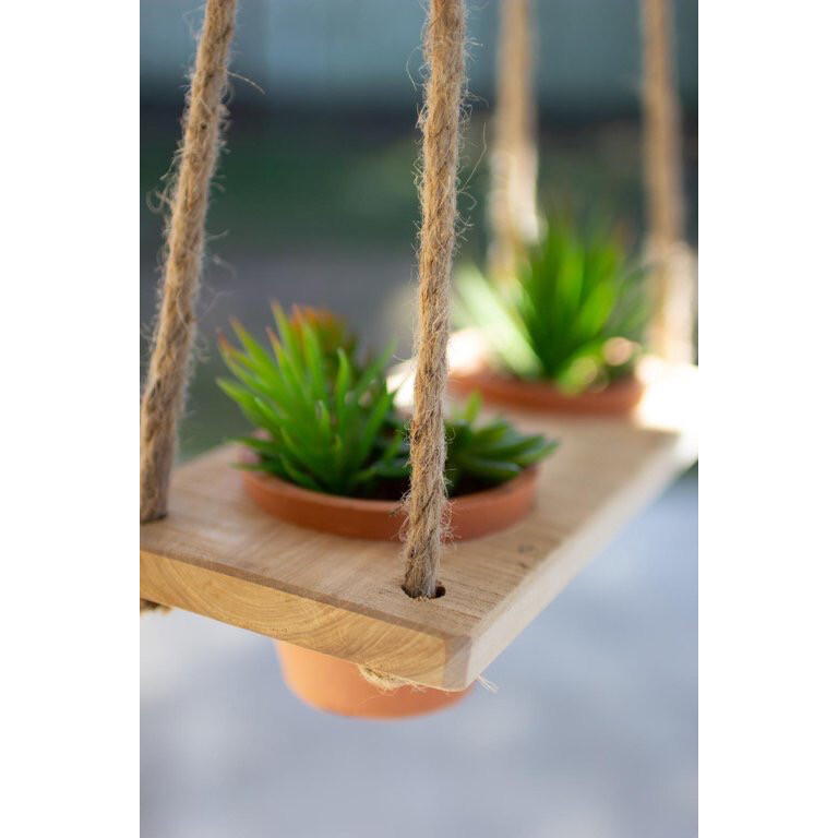 Terracotta Pots With Wood &amp; Jute Hangers - Multi Planter
