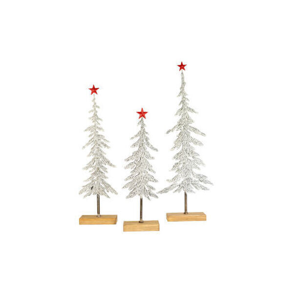Kalalou Set of 2 Metal Whitewash Trees with Red Star