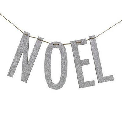Glittered NOEL or PEACE Hanging On Rope