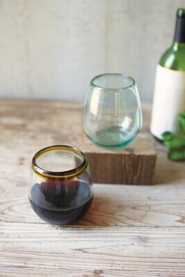 Handblown Amber Rim Stemless Wine Glass by Kalalou