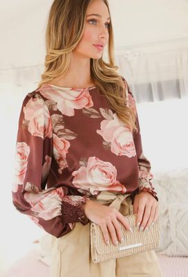 Puff Long Sleeve Flower Top