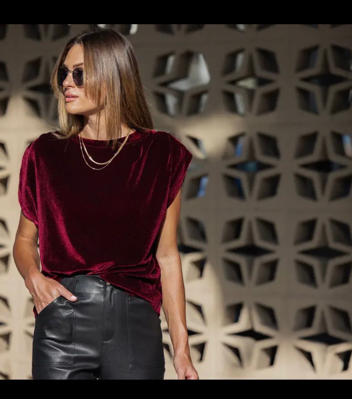 Velvet Ruched Shoulder Tee