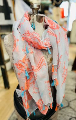 Subtle Paisley Light Gray, Blue, Pink Scarf