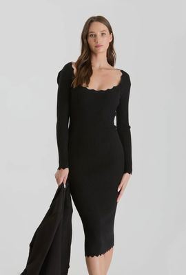 Scalloped Edge Black Cocktail Dress