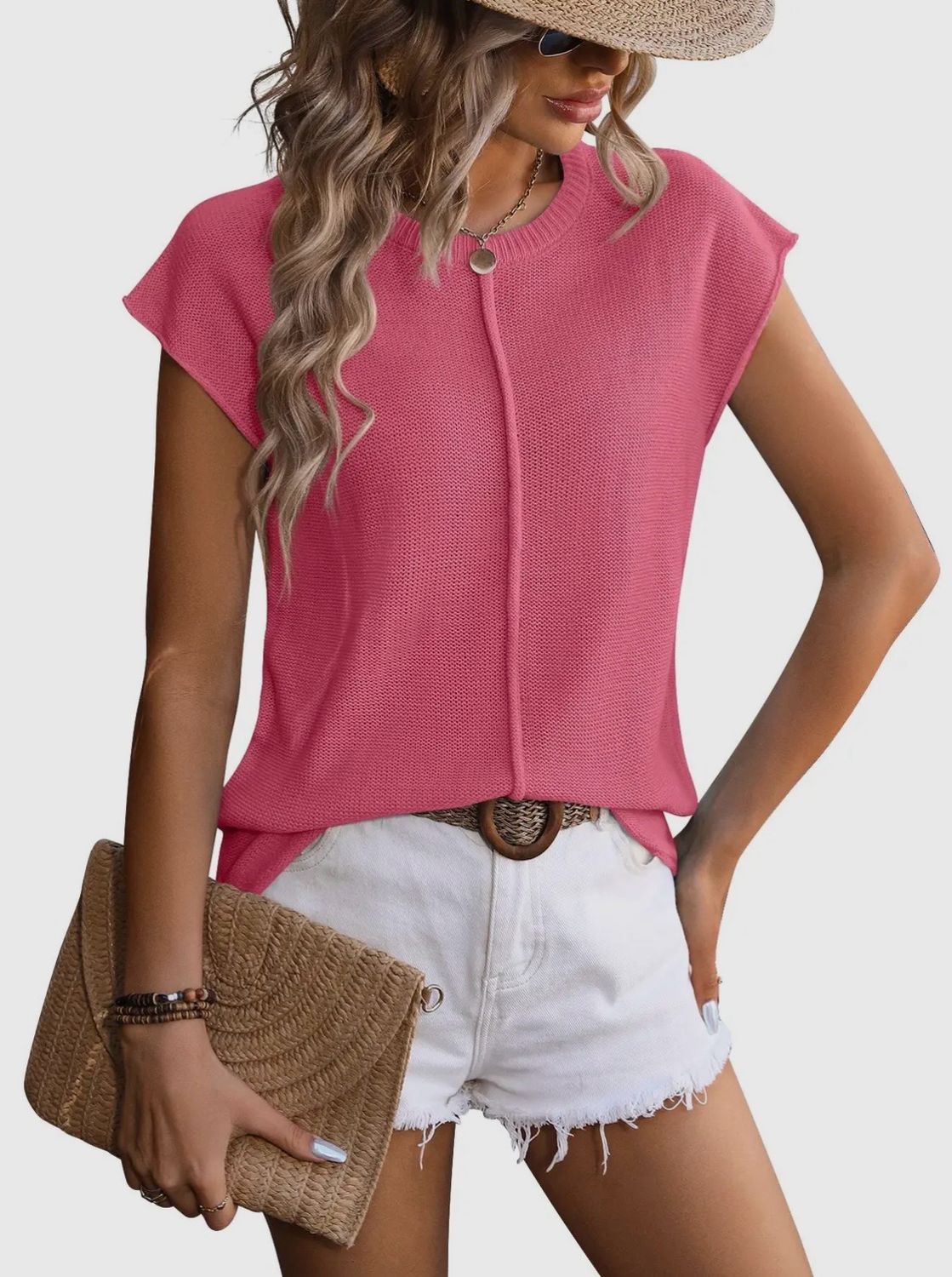 Lightweight Short Sleeve Sweater (Pink or blue)