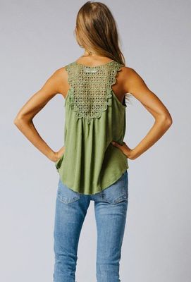 Sleeveless Back Lace Patch Crinkle Knit Swing Top Sleeveless Back Lace Patch Crinkle Knit Swing Top