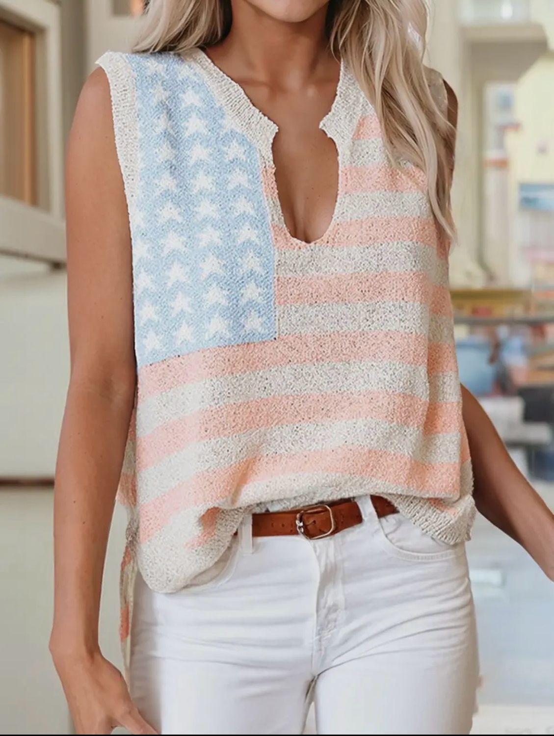 Pastel Flag Lightweight Knit Sleeveless Top