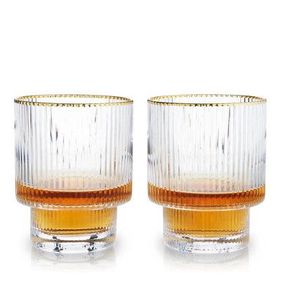 Deco Meridian Gold-Rimmed Whiskey Crystal Tumbler