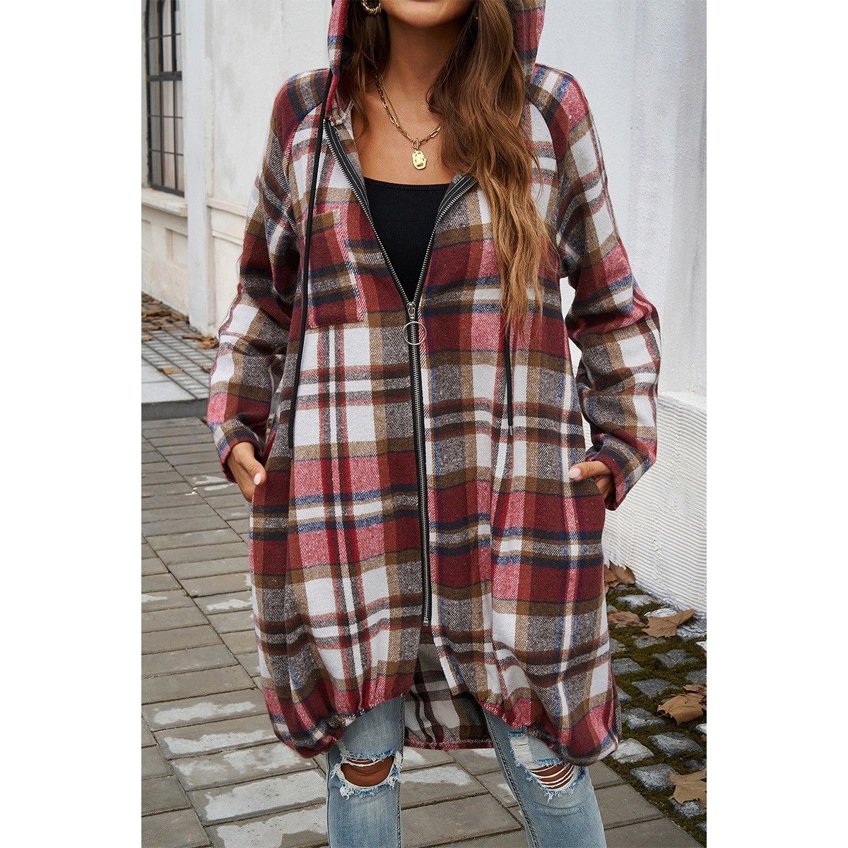 Long Flannel Zip Jacket