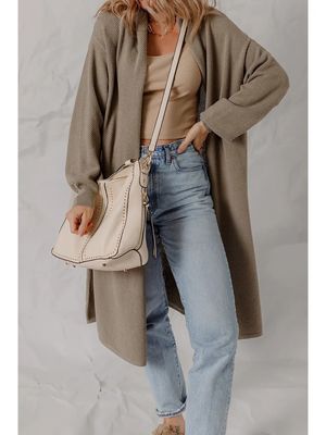 Textured Knit Open Oversize Midi Sweater Cardigan