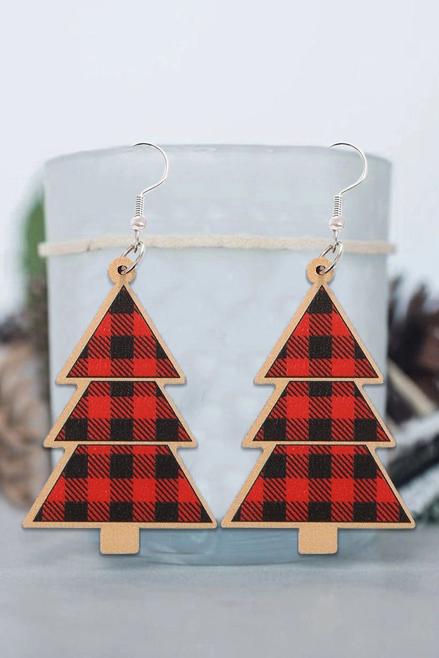 Red Plaid Christmas Tree Earrings