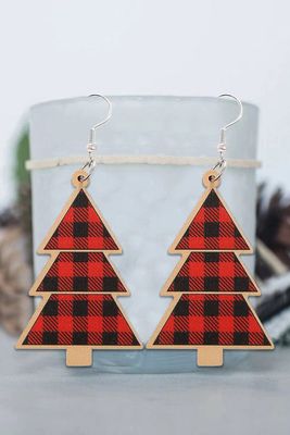 Red Plaid Christmas Tree Earrings