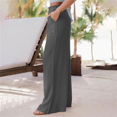 Ladies High Waist Straight Wide Leg Pants