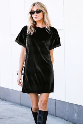 Velvet Casual Shirt Dress - Black